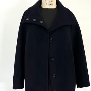 Max Mara Weekend Funnel Neck Navy Wool Coat Sz 10
